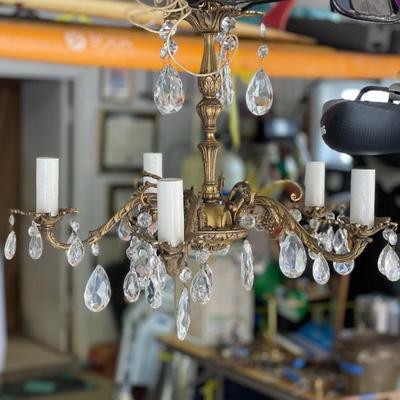 Lot 36 - Gilded 5 branch chandelier with crystals
