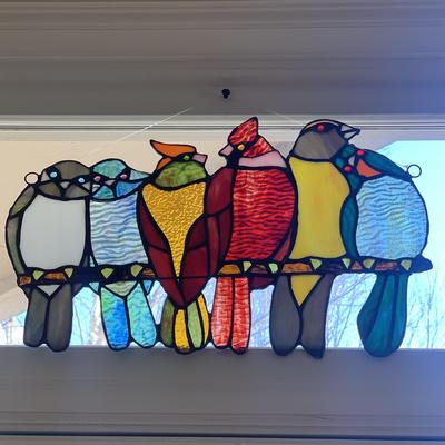 Stained Glass Birds on a Perch (LR-HS)