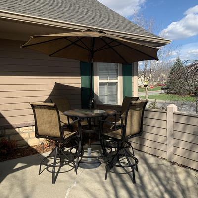 High Top Patio Table with Umbrella & Chairs (P-HS)