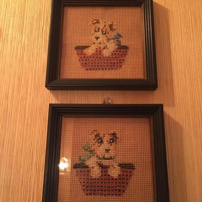 Pair of needlepoint doggies