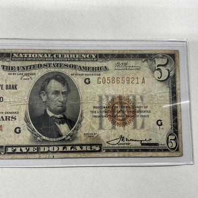 -176- CURRENCY | 1929 Five Dollar Brown Seal Chicago Federal Reserve Note