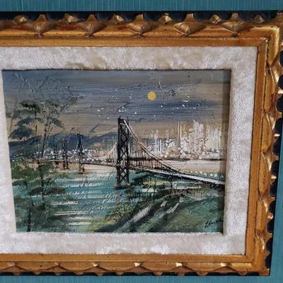 Vintage framed John Checkley Painting of Bridge