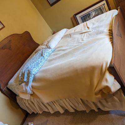 Antique Full Bed Frame and Bedding