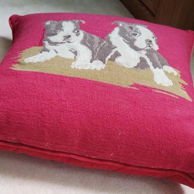 Large needlepoint pillow Boston Terrier dogs
