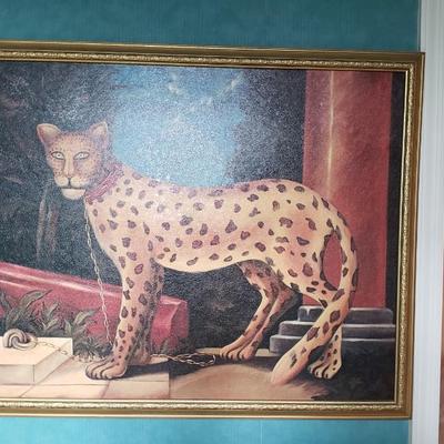 William Skilling textured print "Cheetah in a Red Harness"