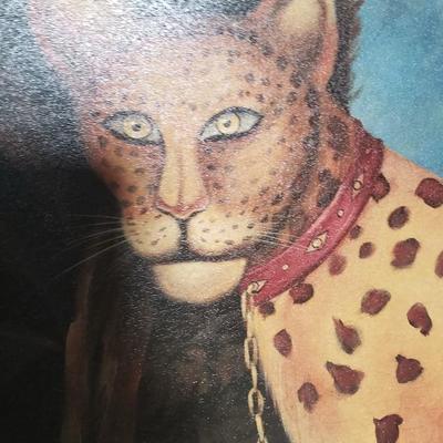 William Skilling textured print "Cheetah in a Red Harness"