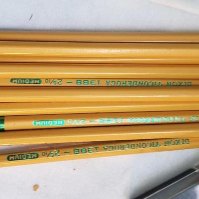 Vintage box of 10 new Ticonderoga pencils and advertising Parker pens
