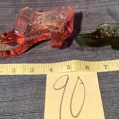 Rose Pink Fenton? Glass Shoe & Green Glass Shoe