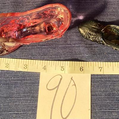 Rose Pink Fenton? Glass Shoe & Green Glass Shoe