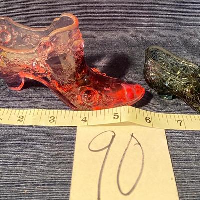 Rose Pink Fenton? Glass Shoe & Green Glass Shoe