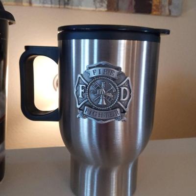 FIRE FIGHTER/DEPT AND HD POLICE TRAVEL CUPS AND GLASS MUG