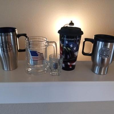 FIRE FIGHTER/DEPT AND HD POLICE TRAVEL CUPS AND GLASS MUG