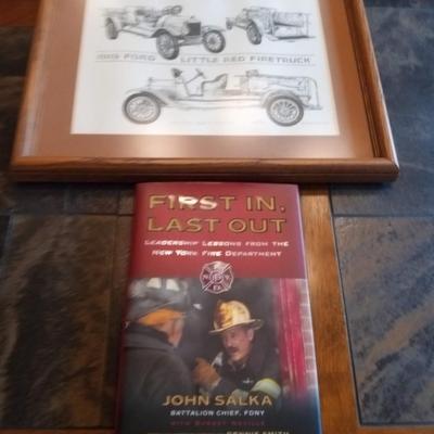 AUTOGRAPHED BOOK AND SIGNED AND NUMBERED FIRETRUCK PICTURE