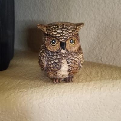 OWL FIGURINE AND NICE POTTED FAUX PLANTS