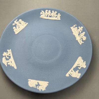 Vintage Wedgewood Pale Blue Jasperware Sacrifice Figures Cherubs Tea Cup & Saucer