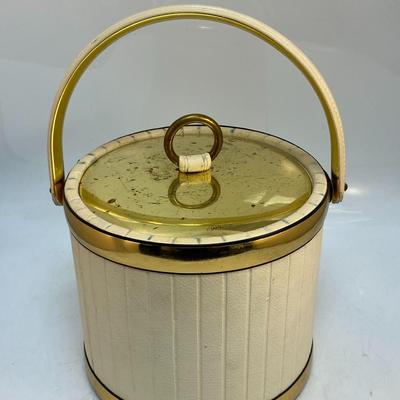 Vintage Midcentury Kraftware White and Gold Ice Bucket
