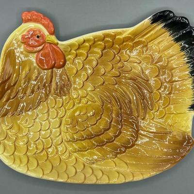 Vintage Otagiri Hand Painted Serving Rustic Farm Hen Plate