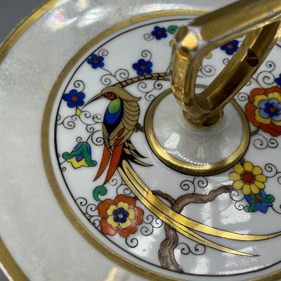 Vintage Noritake Hand Painted Made in Japan Porcelain Gold Bird Handled Serving Plate