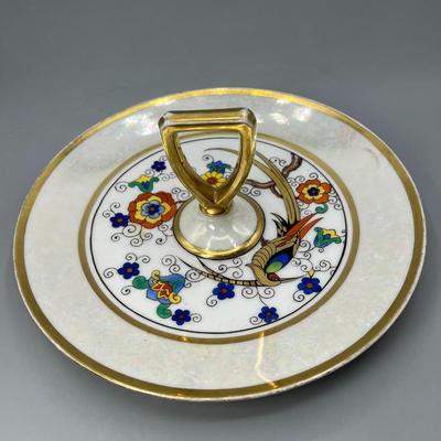 Vintage Noritake Hand Painted Made in Japan Porcelain Gold Bird Handled Serving Plate