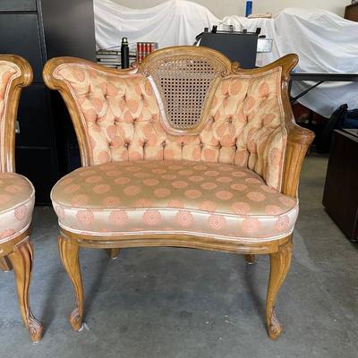 Lot 64 - Pair of Wood Framed Tufted Back Upholstered Chairs