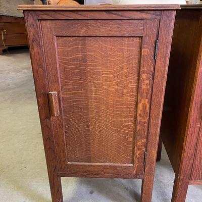 Lot 71 - 2 Mission style oak cabinets, with inside shelf