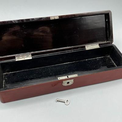 Vintage Wooden Oriental Design Rectangle Wooden Locking Jewelry Box