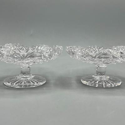 Pair of Small Vintage Crystal Glass Sawtooth Open Compote Stemmed Dishes