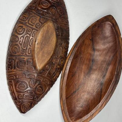 Vintage Art Deco Hawaiian Tiki Carved Wooden Design Lidded Trinket Dish