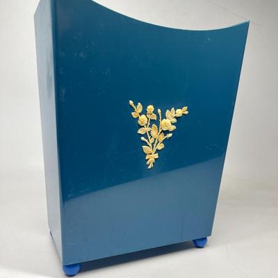 Vintage Schwarz Bros. Plastics Inc. Blue White Floral Motif Art Deco Office Trash Can