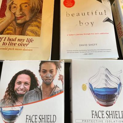 Miscellaneous basket/masks and books
