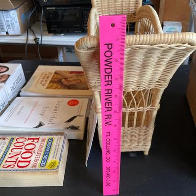 Miscellaneous basket/masks and books