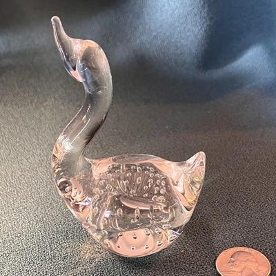 CLEAR ARTISAN BLOWN GLASS SWAN w/ BUBBLES