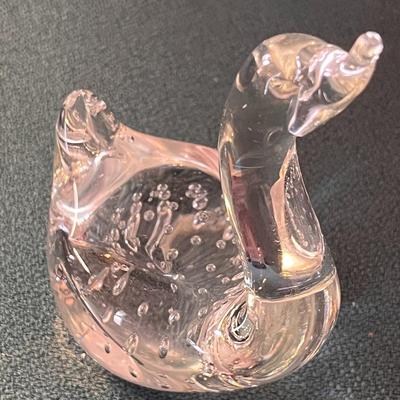 CLEAR ARTISAN BLOWN GLASS SWAN w/ BUBBLES