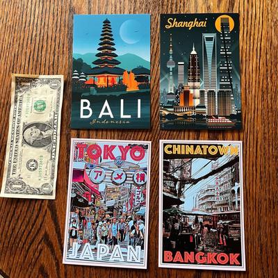 VINTAGE LOOK TRAVEL ADVERTISEMENT CARDS- ASIA