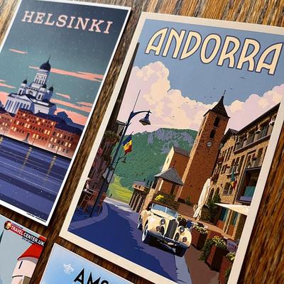 VINTAGE LOOK TRAVEL ADVERTISEMENT CARDS- EUROPE