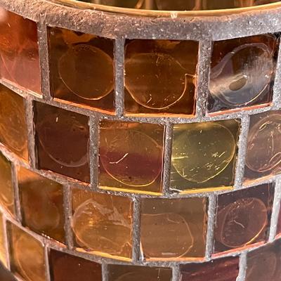 ALL GLASS MOSAIC DESIGN PILLAR CANDLE HOLDER