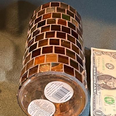 ALL GLASS MOSAIC DESIGN PILLAR CANDLE HOLDER