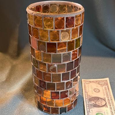 ALL GLASS MOSAIC DESIGN PILLAR CANDLE HOLDER