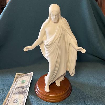 CHRISTUS STATUE BISQUE-LIKE FIGURAL WOOD BASE