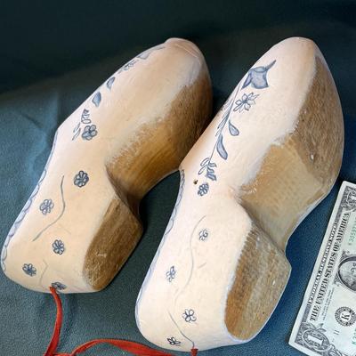 BLUE WHITE CLOMPENS LIFE-SIZE WOODEN  SHOES