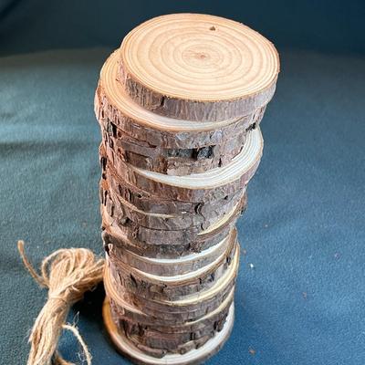 WOOD TREE SLICES FOR CRAFTS 20 PIECES w/TWINE
