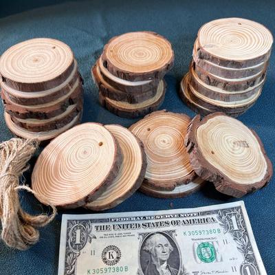 WOOD TREE SLICES FOR CRAFTS 20 PIECES w/TWINE
