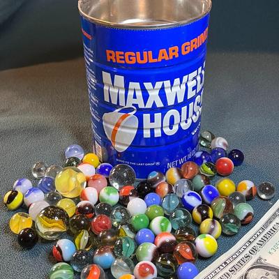 OLD TIME MARBLES IN VINTAGE COFFEE TIN
