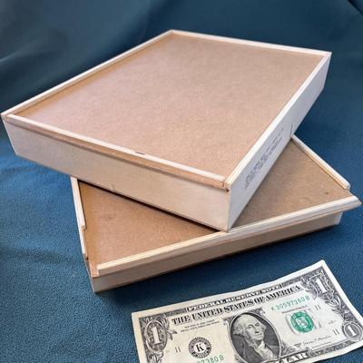 WOOD BOXES WITH SLIDER TOPS x 2 