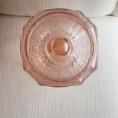 Pink depression glass candy dish/ canister