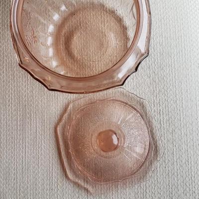 Pink depression glass candy dish/ canister