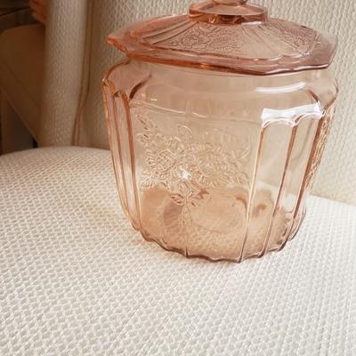 Pink depression glass candy dish/ canister