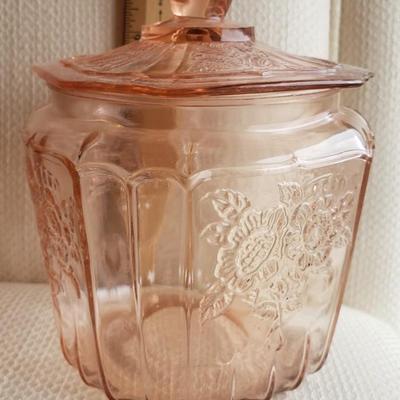 Pink depression glass candy dish/ canister