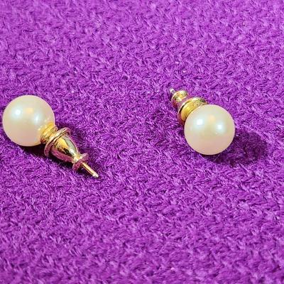 Gold Post Pearl Earrings