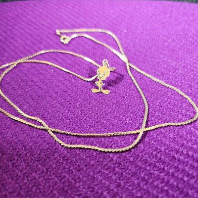 14K Gold Tweety-Bird Pendant and Chain